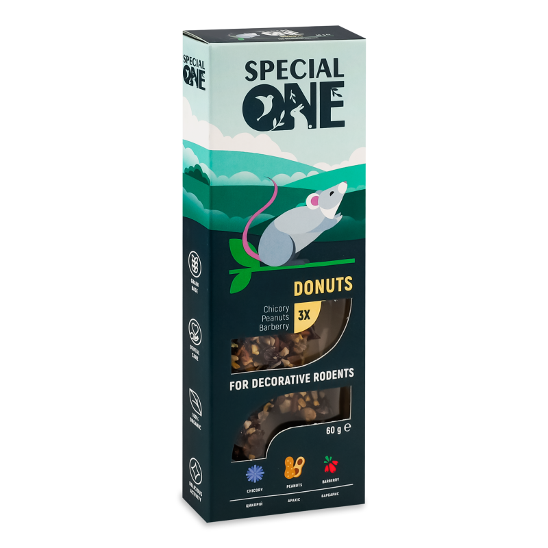 Ласощі д/гризунів Пончики Цикорій арахіс барбарис 60г Спешл Ван