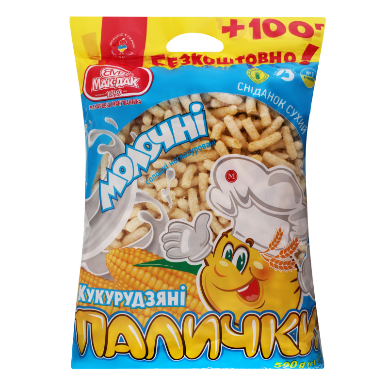 Кукурузные палочки мак-дак молочные 500г (4820065920831)