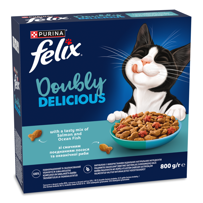 Корм д/дорослих котів Doubly delicious Лосось та океанічна риба 800г Felix