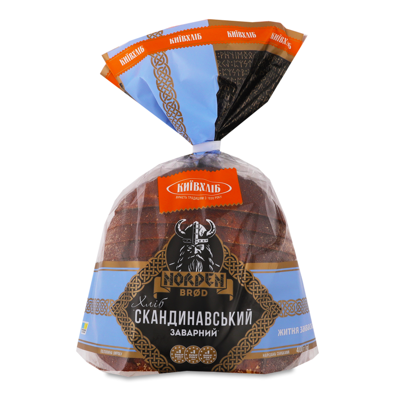 Хліб Скандинавський заварний половинка нарізаний скибками 400г плівка Київхліб