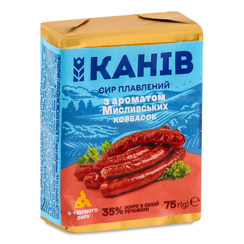 Сир плавлений з ароматом мисливських ковбасок 35% 75г Канів 1971