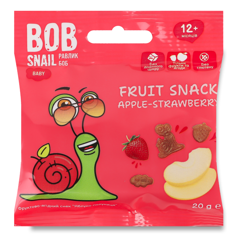 Снек фруктовий дитячий Яблуко-Полуниця від 12місяців 20г Bob Snail