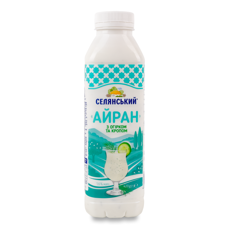Напій кисломолочний Айран з огірком та кропом 1,6% 420г пет Селянський