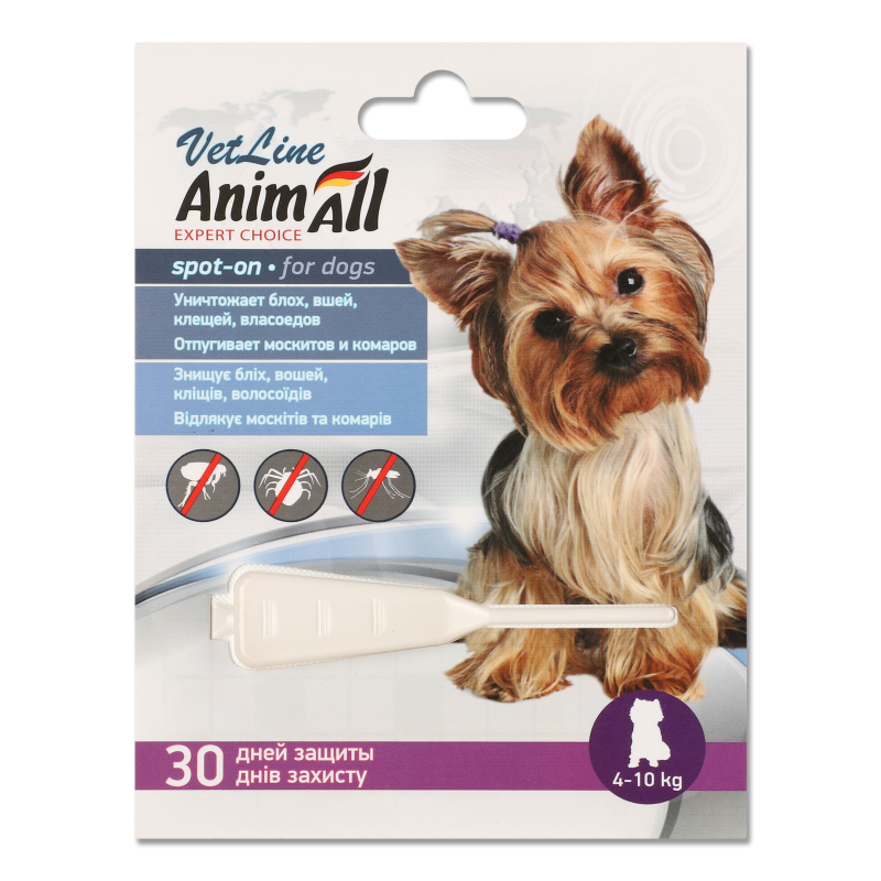Краплі протипаразитні д/собак від 4 до 10кг VetLine spot-on 2мл AnimAll