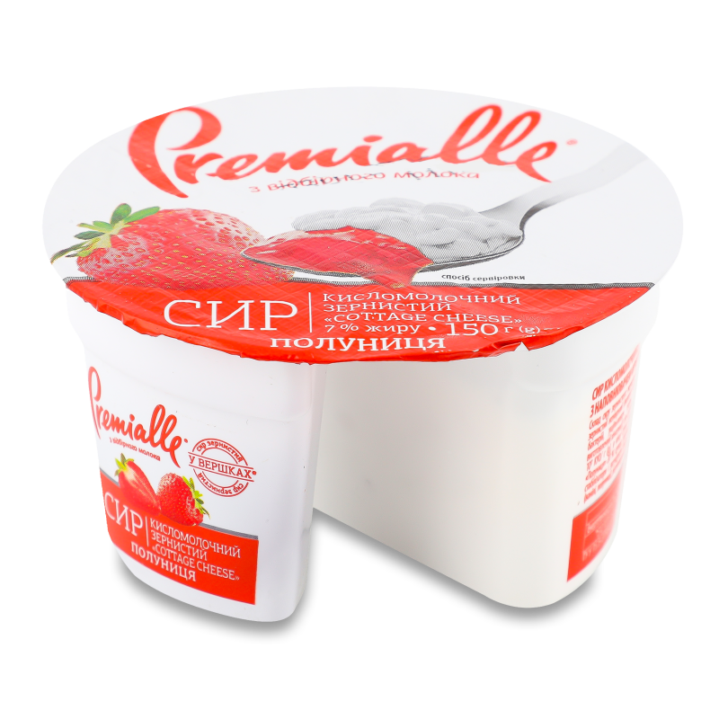 Сир кисломолочний з полуницею зернистий 7% 150г Преміалле