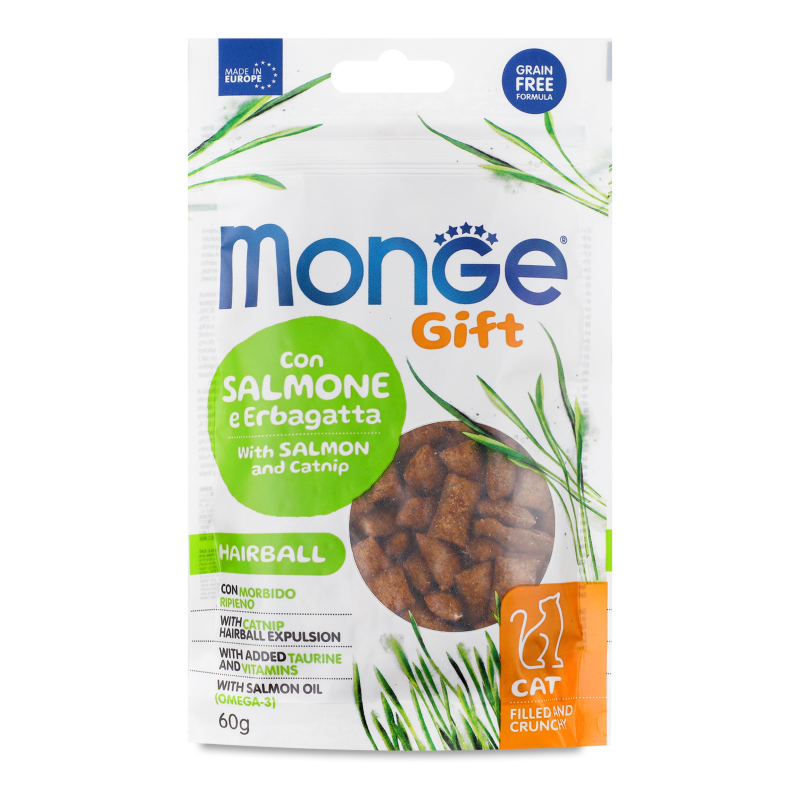 Ласощі д/котів Gift Hairball Лосось та котяча м’ята 60г Monge