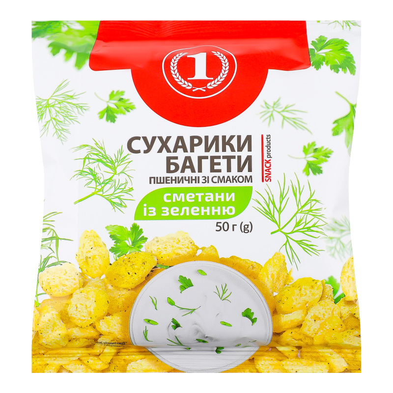 Сухарики пшеничні зі смаком сметани із зеленню Багети ТМ "1" м/у