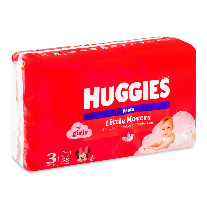Підгузники-трусики Пант д/дівчаток 6-11кг 58шт Хаггіс
