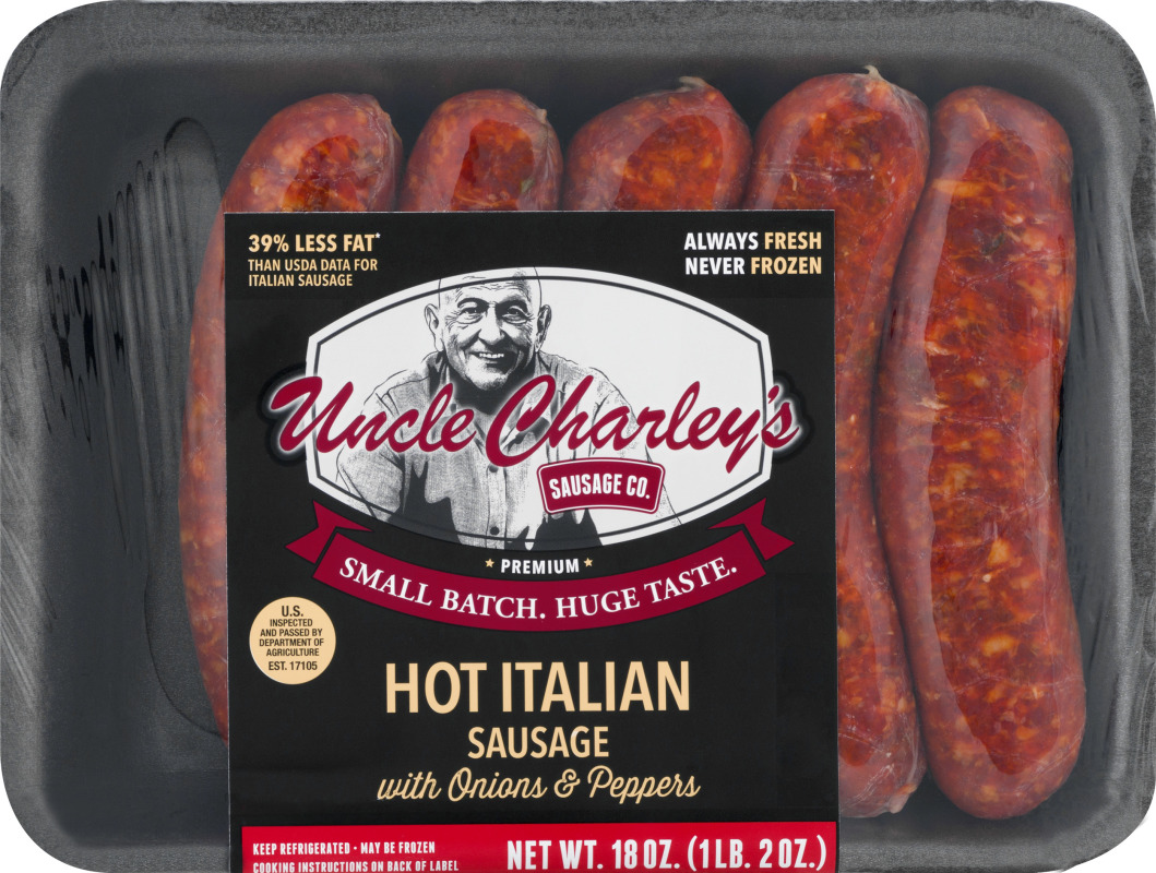 Uncle Charley's Sausage Co. Hot Italian Sausage With Onions & Peppers