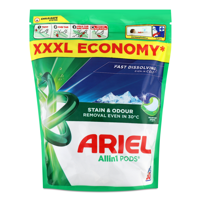 Засіб миючий синтетичний Mountain Spring Все в 1 50*19,1г капсули Ariel