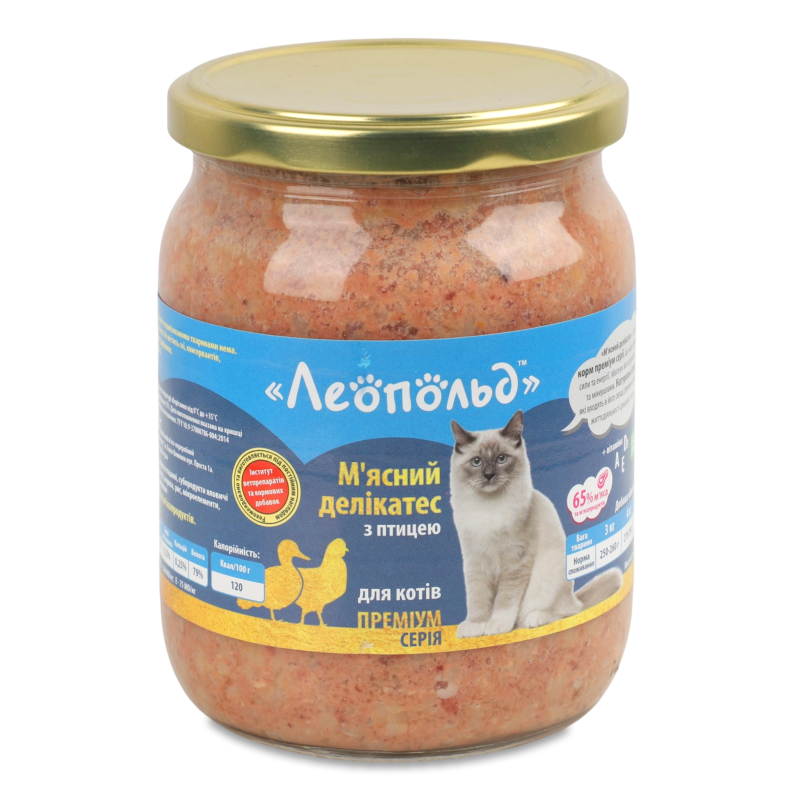 Корм д/котів М”ясний делікатес Преміум серія з птицею 500г твіст/б Леопольд