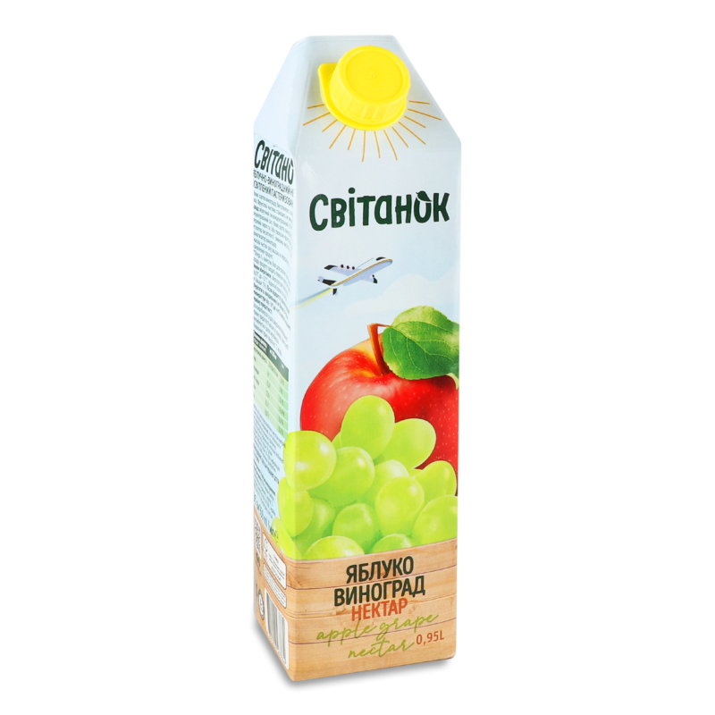 Нектар яблучно-виноградний з білих сортів винограду освітлений 0,95л т/брік Світанок