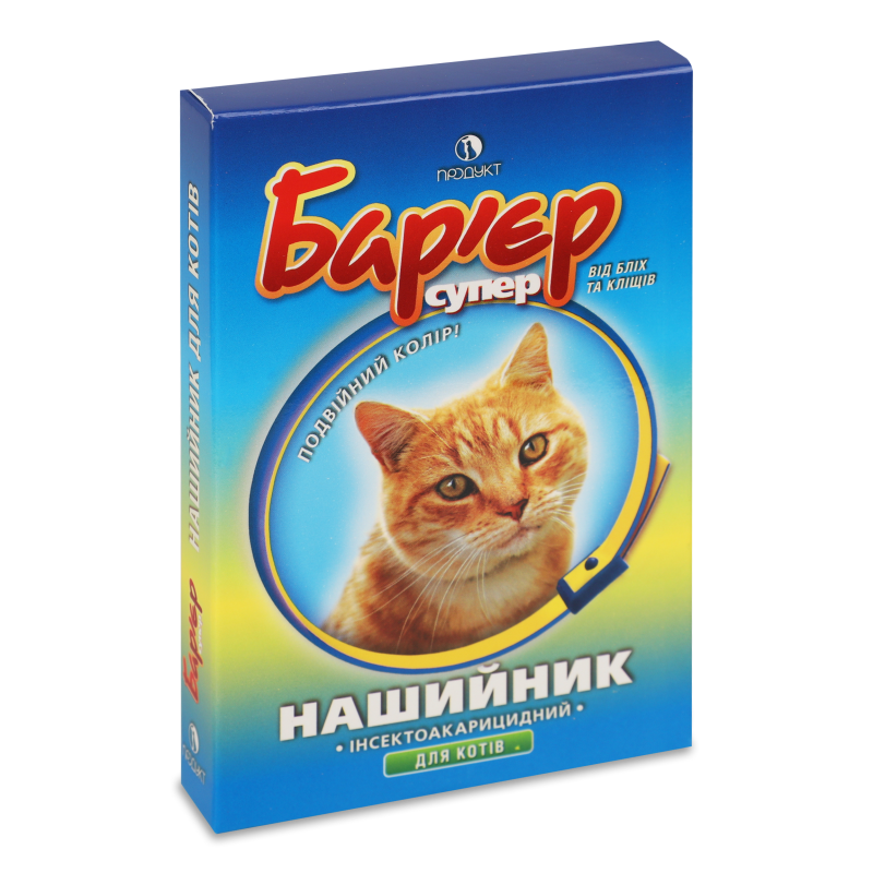 Нашийник д/котів інсектоакарицидний Бар”єр супер синьо-жовтий 32,5см Продукт