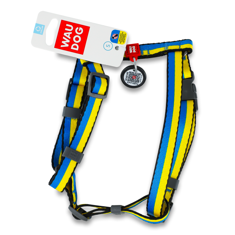 Шлея д/собак Колорс оф Фрідом з QR паспортом H-образна нейлон пластиковий фастекс р.S 15мм А30-40см В30-50см 5140-4020 ВауДог