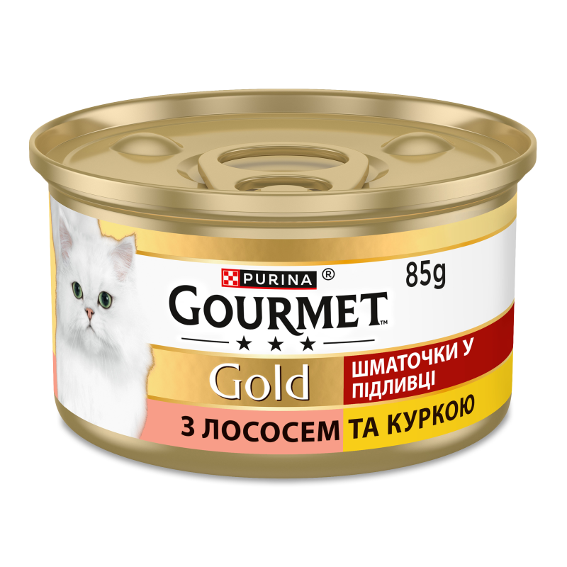 Корм д/дорослих котів Голд з лососем та курчам 85г ж/б Гурме