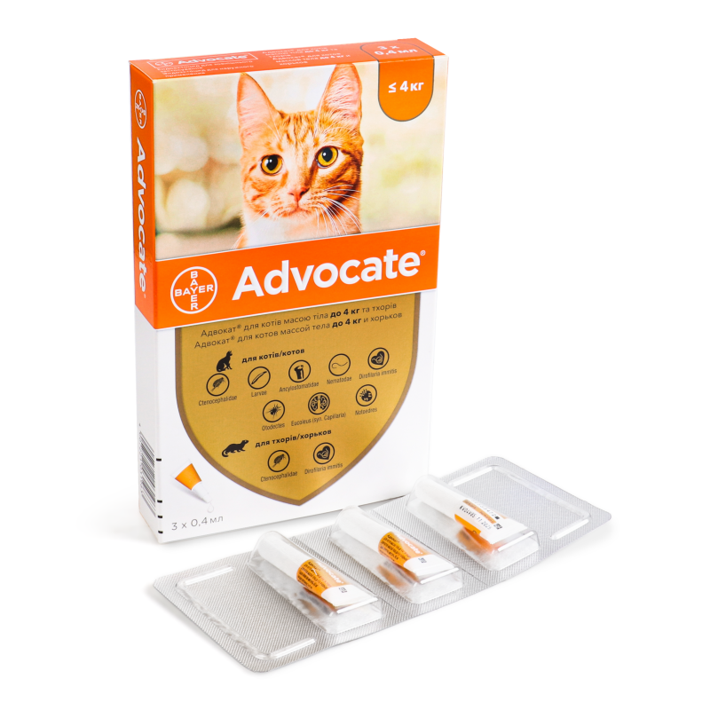 Краплі протипаразитарні д/котів до 4кг 3*0,4мл Адвокат