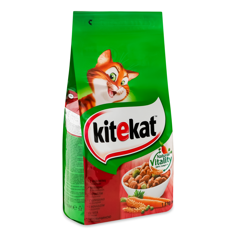 Корм д/дорослих котів з яловичиною та овочами сухий 1,8кг Kitekat