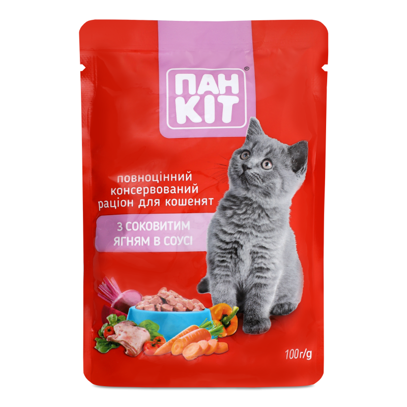 Корм д/котів з соковитим ягням в соусі 100г пауч Пан Кот