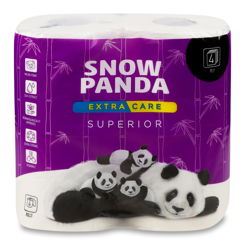 Папір туалетний Extra Care Superior 4шари 4шт Snow Panda