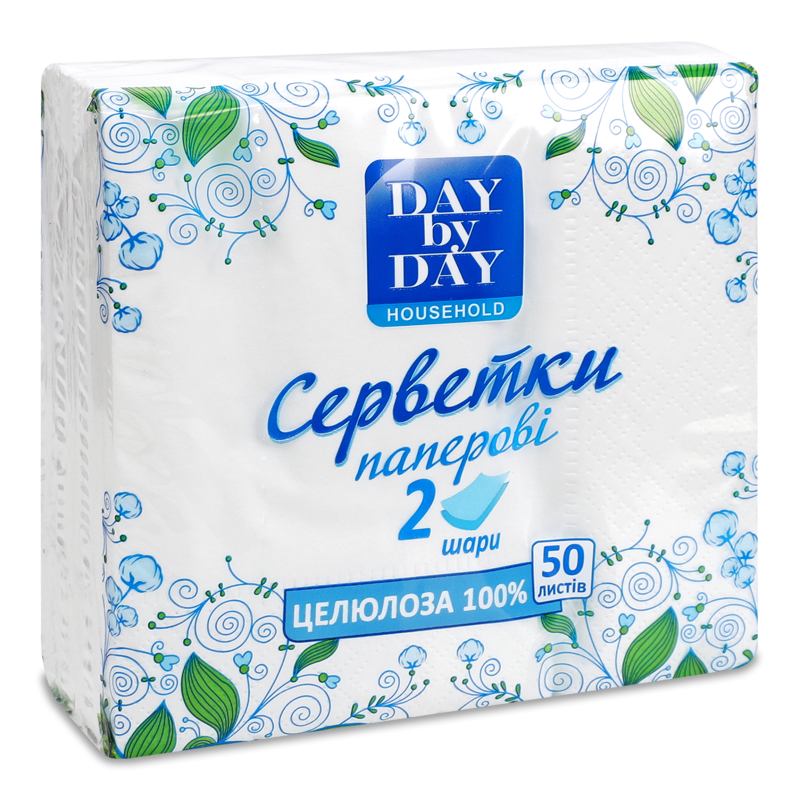 Серветки паперові білі 24*23см 2шари 50шт Day by Day