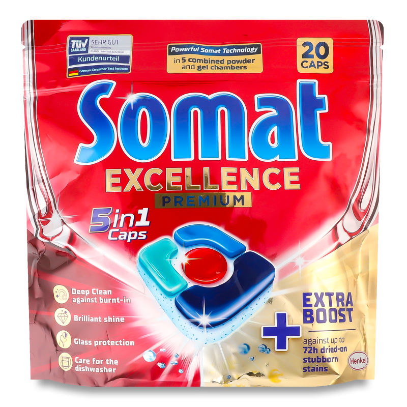 Засіб д/миття посуду в посудомийних машинах Exellence 5в1 20*18,6г капсули Somat
