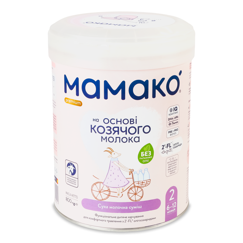 Суміш молочна на основі козячого молока Premium 2 від 6 до 12місяців 800г Мамако