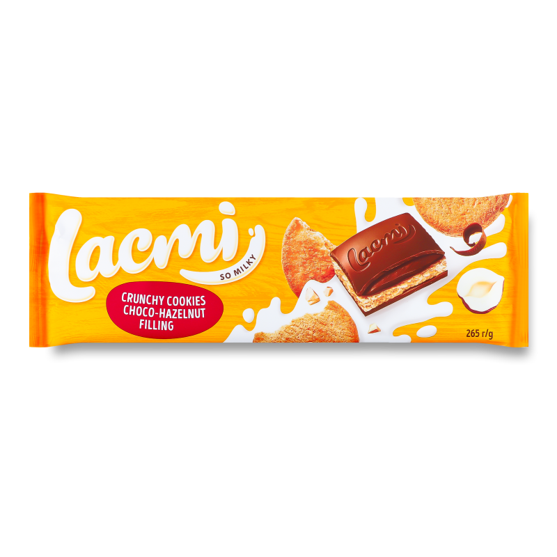 Шоколад Lacmi молочний з шоколадно-горіховою начинкою та печивом 265г Roshen