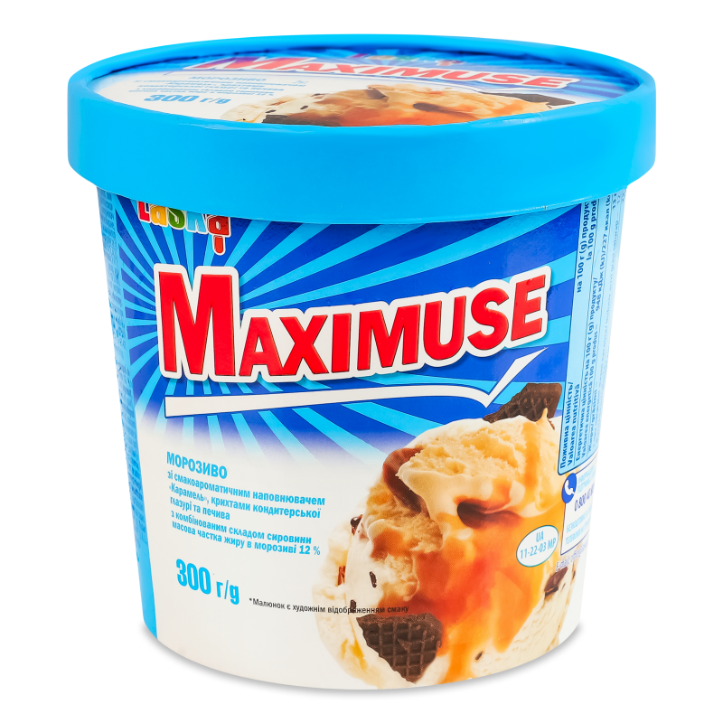 Морозиво Максимус з наповнювачем Карамель крихтами глазурі та печива 300г Ласка