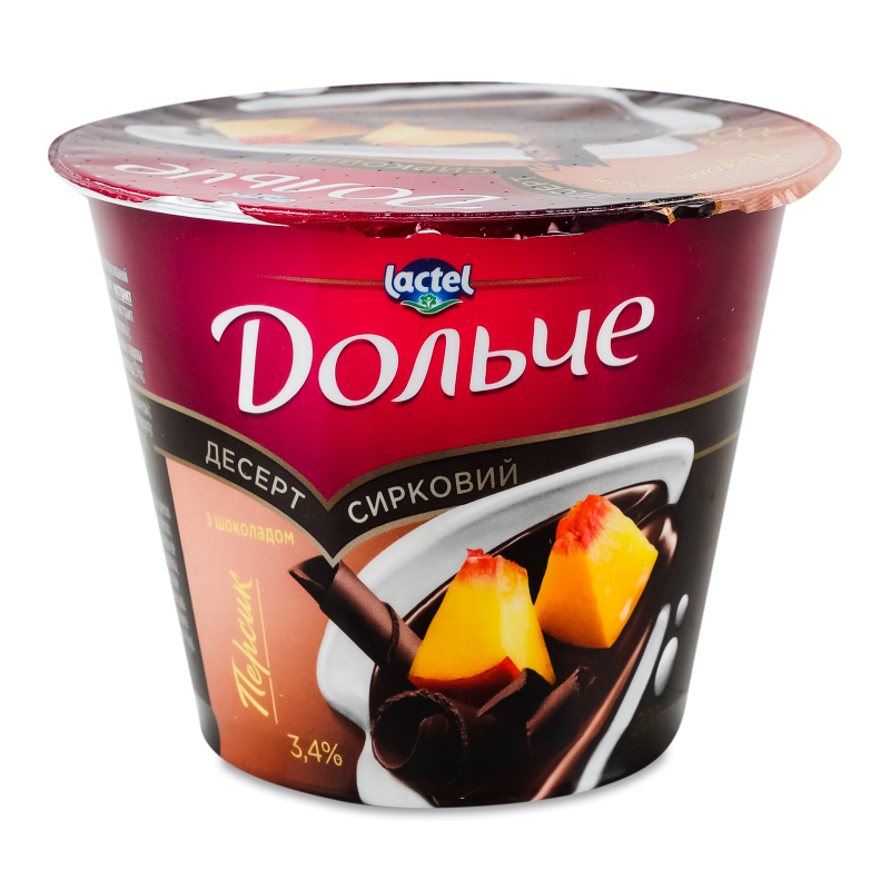 Десерт сирковий з наповнювачем Персик та шоколад 3,4% 200г стакан Дольче