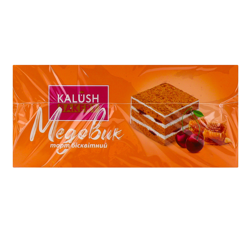 Торт бісквітний з вишнями Медовик Kalush Bakery к/у
