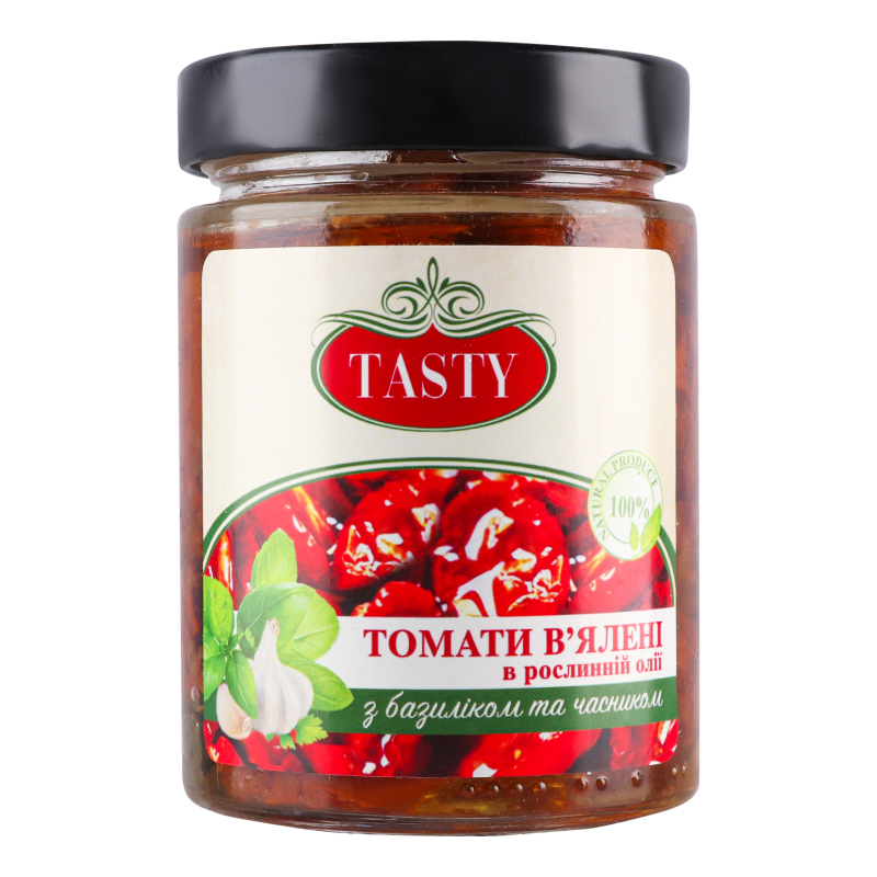 Томаты вяленые в растительном масле с базиликом и чесноком Tasty с/б ...