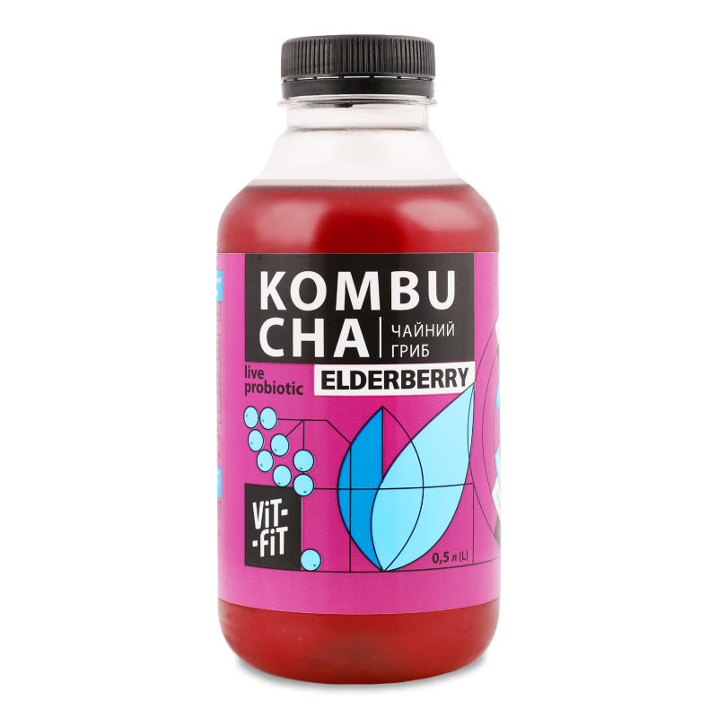 Напій бродіння Kombucha Бузина фільтрований з цукром 0,5л пет Vit-Fit