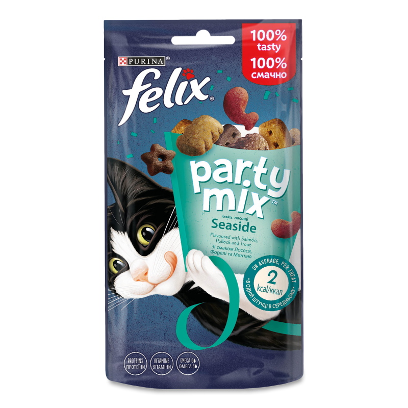 Ласощі д/дорослих котів Паті Мікс Морський з смаком лосося форелі та мінтаю 60г Фелікс