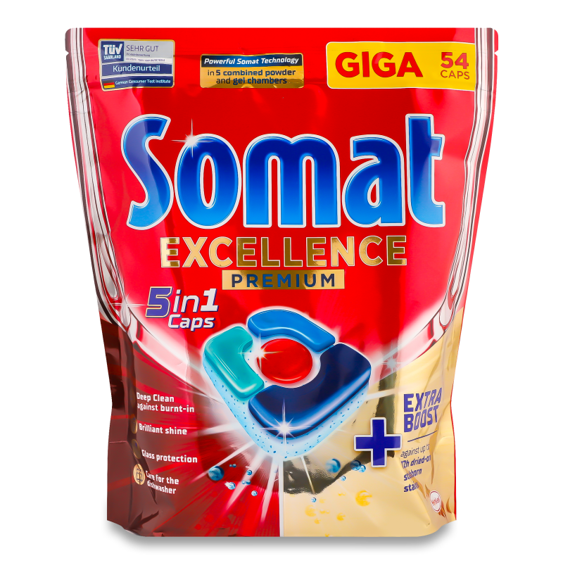 Засіб д/миття посуду в посудомийних машинах Exellence 5в1 54*18,6г капсули Somat