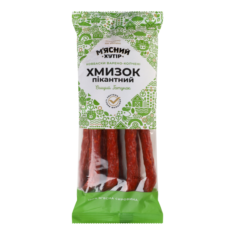 Колбаски с мясом птицы Хворост пикантный М'ясний хутір в/к м/у 200г М ...