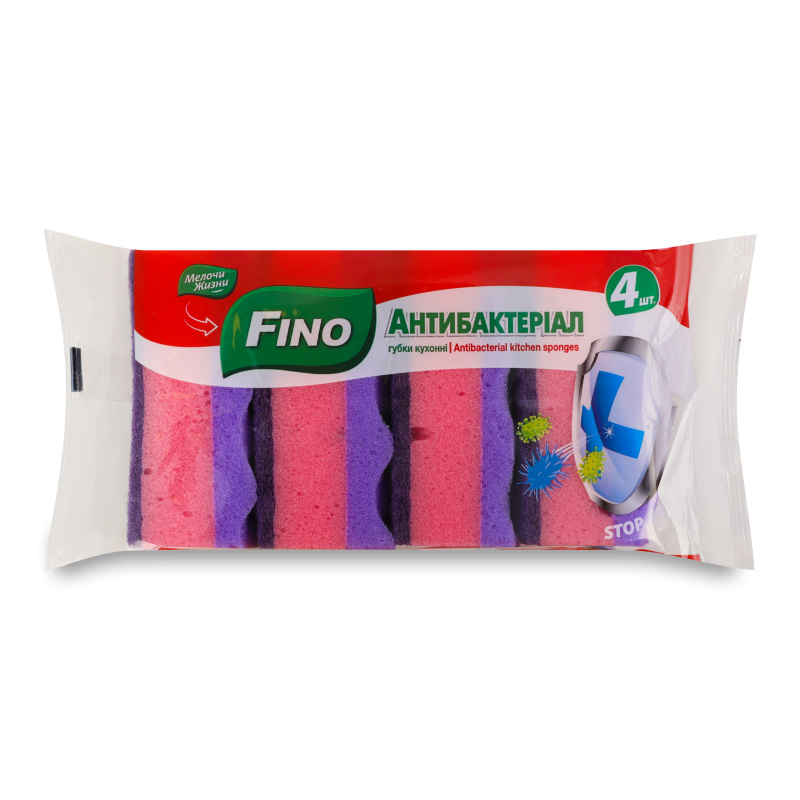 Губка кухонна Антибактеріал 4шт Fino