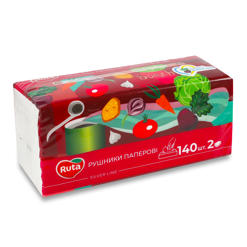 Рушники паперові Сільвер Лайн Борщ V-складання 2шари 140шт Рута