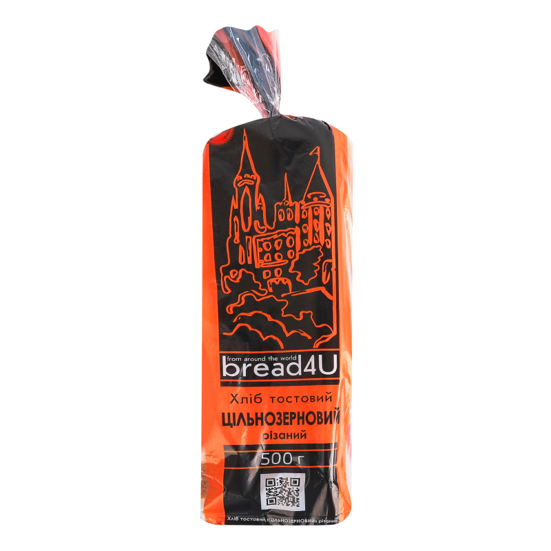 Хлеб нарезной тостовый Цельнозерновой Bread4U м/у 500г Bread4U