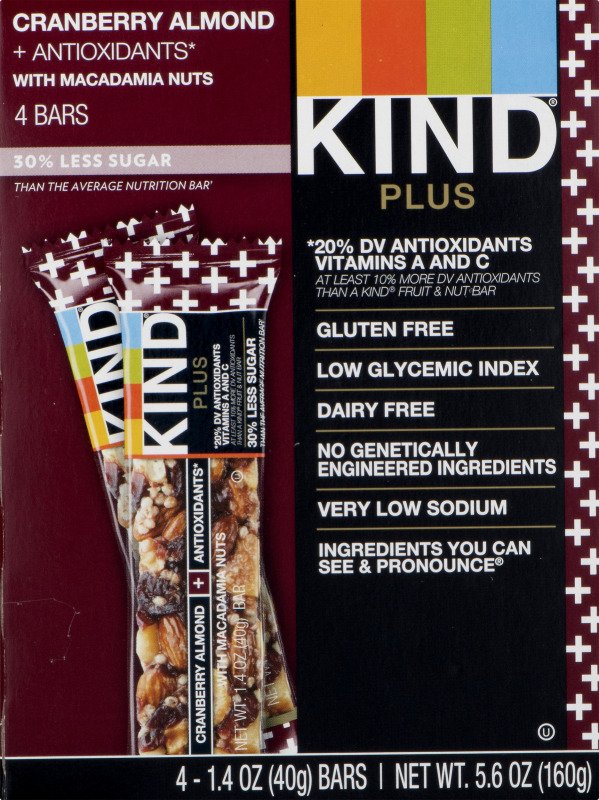 KIND Plus Bars Cranberry Almond + Antioxidants with Macadamia Nuts - 4 ...