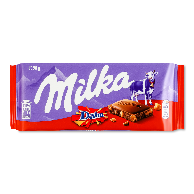 Шоколад молочний з шматочками хрумкої карамелі з мигдалем 90г Milka