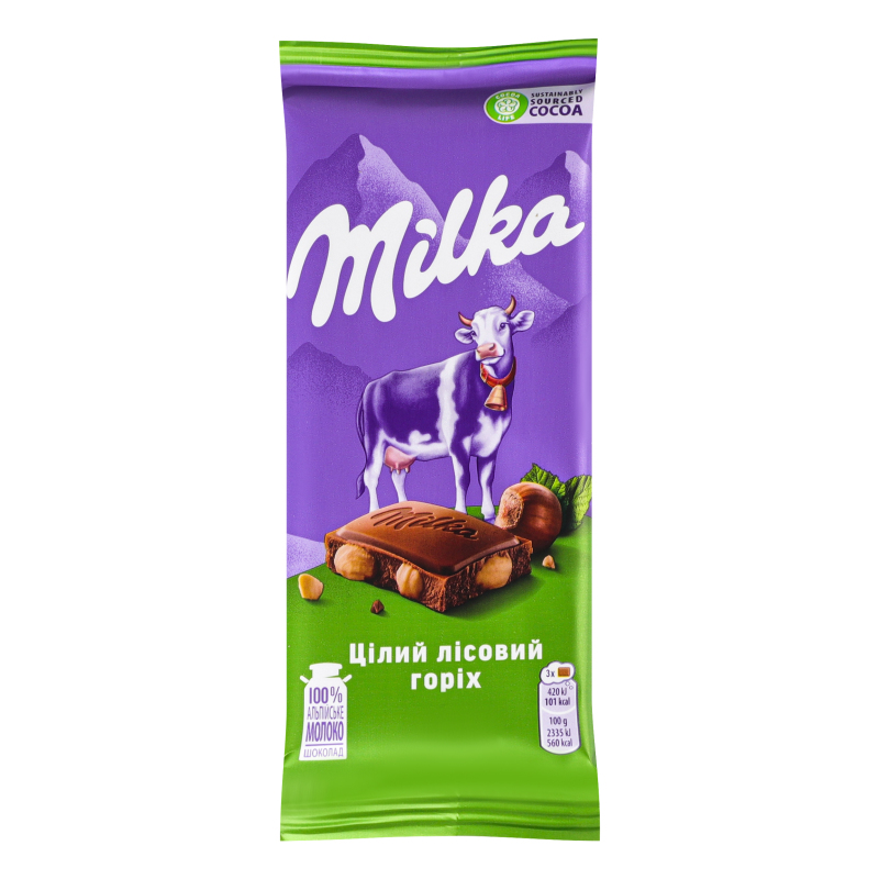 Шоколад молочный Целый лесной орех Milka м/у 90г Milka(7622202222887 ...