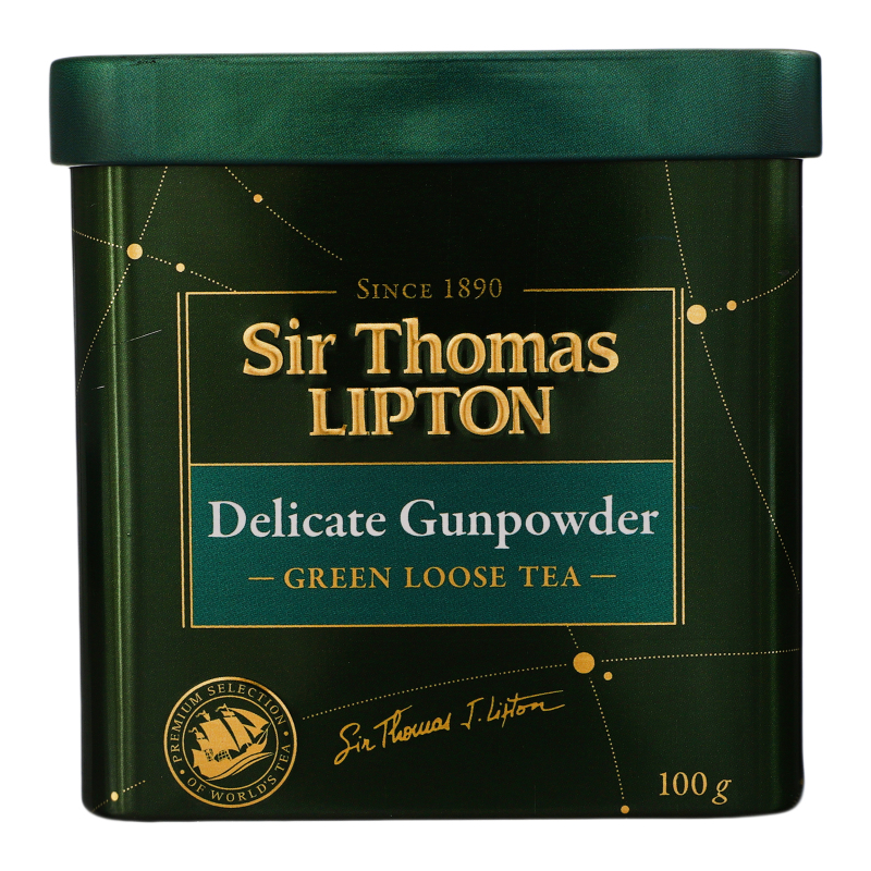 Чай зеленый байховый листовой Delicate Gunpowder Sir Thomas Lipton ж/б ...