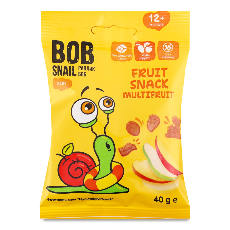 Снек фруктовий дитячий Мультіфруктовий від 12місяців 40г Bob Snail