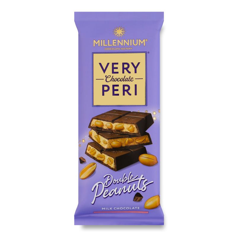 Шоколад Вері Пері молочний з начинкою та з подрібненим та цілим арахісом 105г Мілленніум