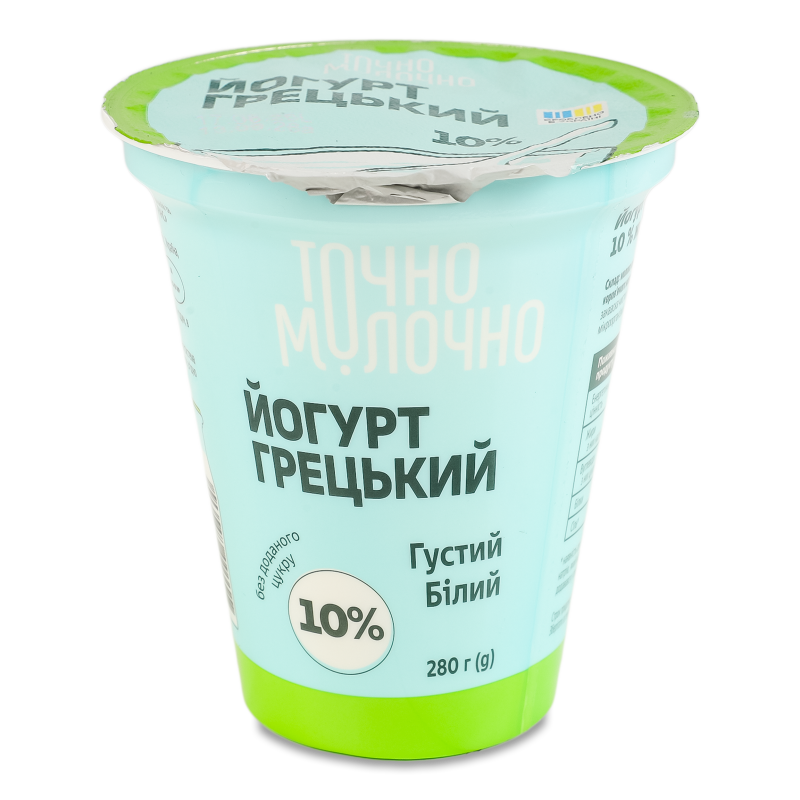 Йогурт Грецький білий густий 10% 280г стакан Точно Молочно