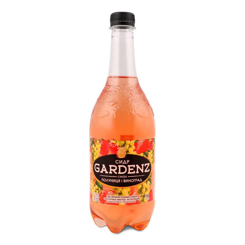 Сидр смак Полуниця та виноград солодкий газований 5% 750мл пет Gardenz