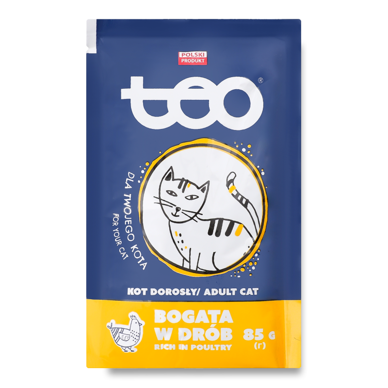 Корм д/котів з м’ясом птиці в соусі 85г пауч Teo