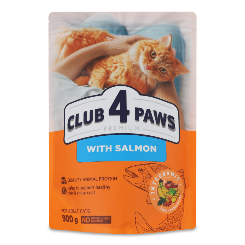 Корм д/дорослих котів Premium з лососем сухий 900г Club 4 Paws