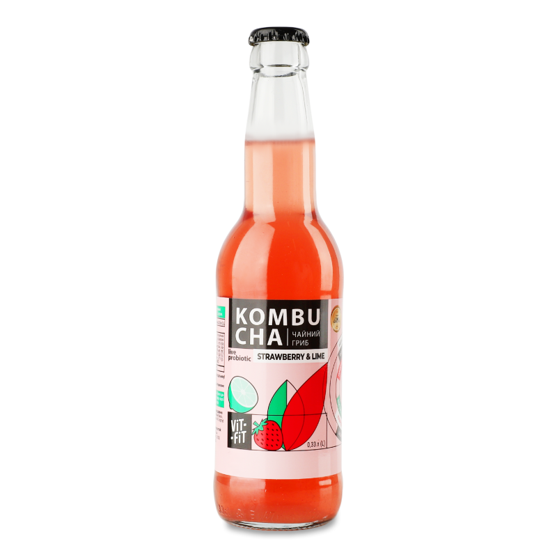 Напій бродіння Kombucha Strawberry&Lime 0,33л скло Vit-Fit