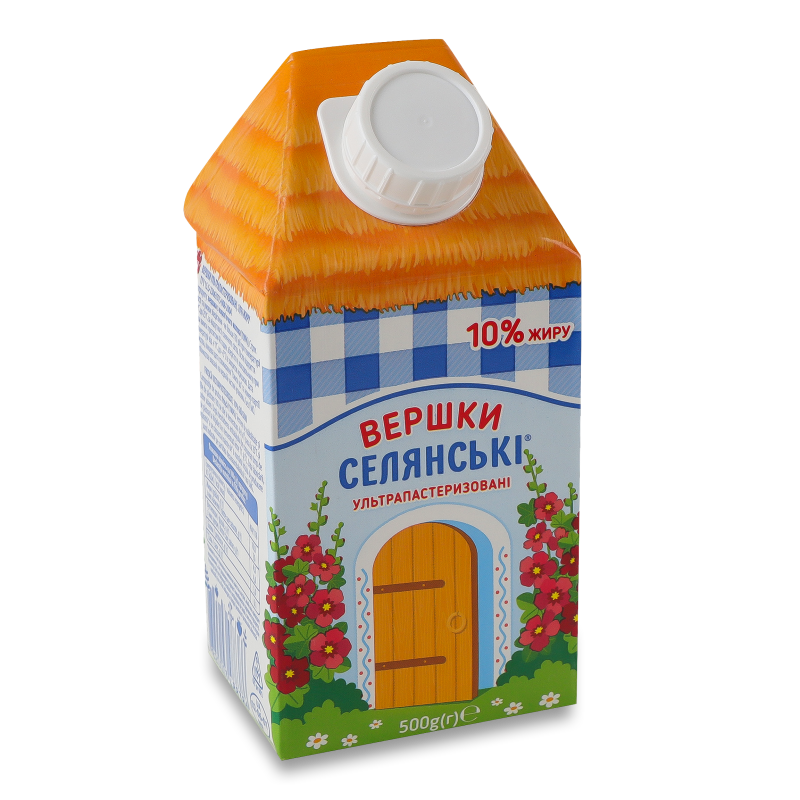 Вершки ультрапастеризовані 10% 500г т/п Селянські